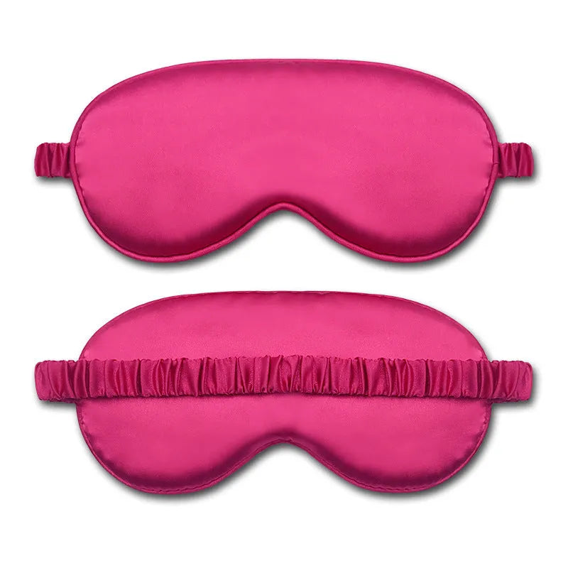 Double-sided silk-like eyeshade in rayon elastic satin shown in multiple colour options including black, beige, and wine red