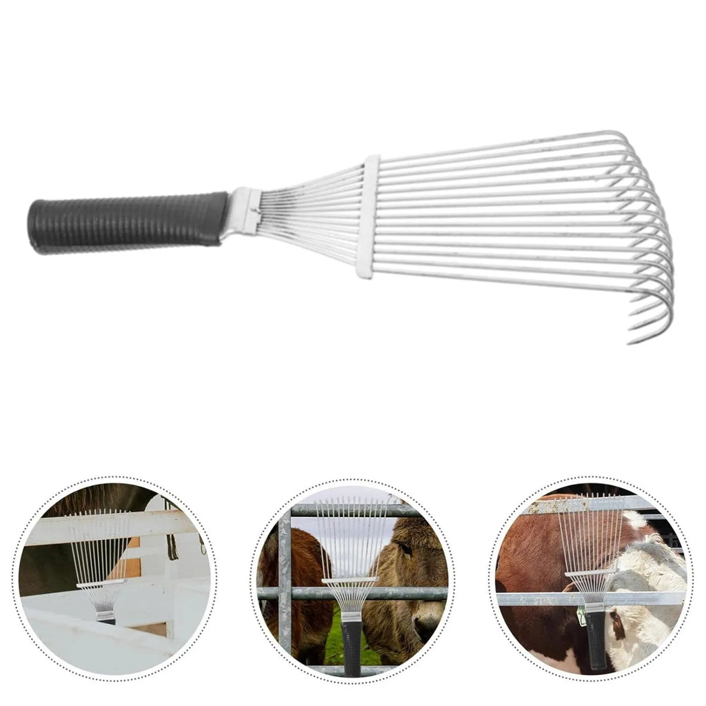 33cm long curved metal dematting brush rake for grooming dogs, horses, and cattle