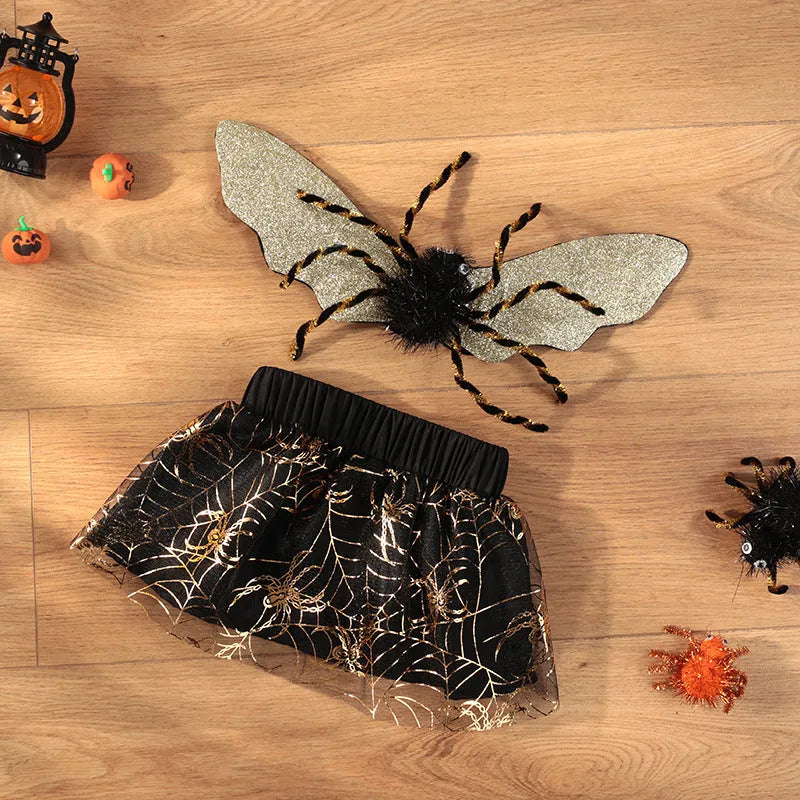 A dog wearing a smart suit-style Halloween costume in a classic suit colour.