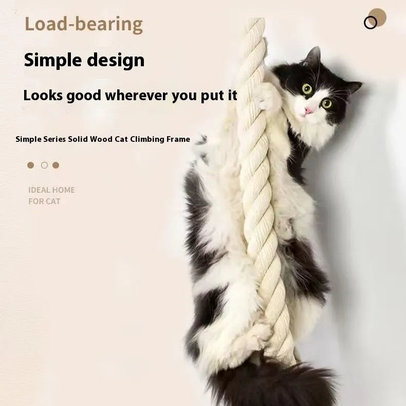 Wall-mounted cat climber jumping platform with natural sisal hanging rope for indoor cats
