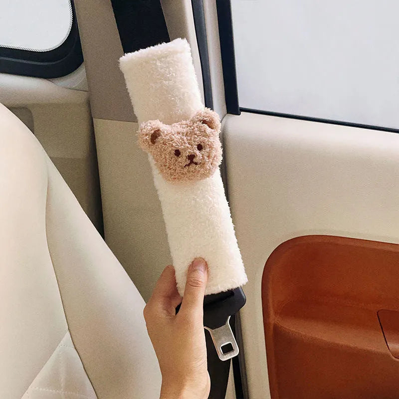 Cartoon bear shoulder sleeve baby car seat belt protective cover in plush material