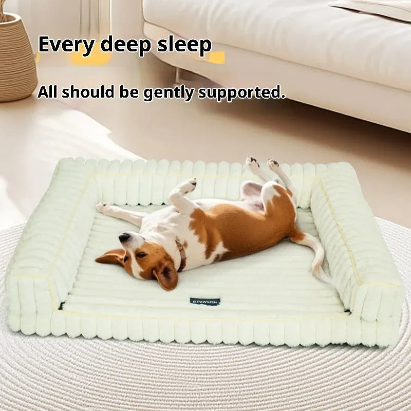 Kennel stripe dehaired angora removable pet bed for dogs, corduroy cushion, grey colour, 100x75cm size