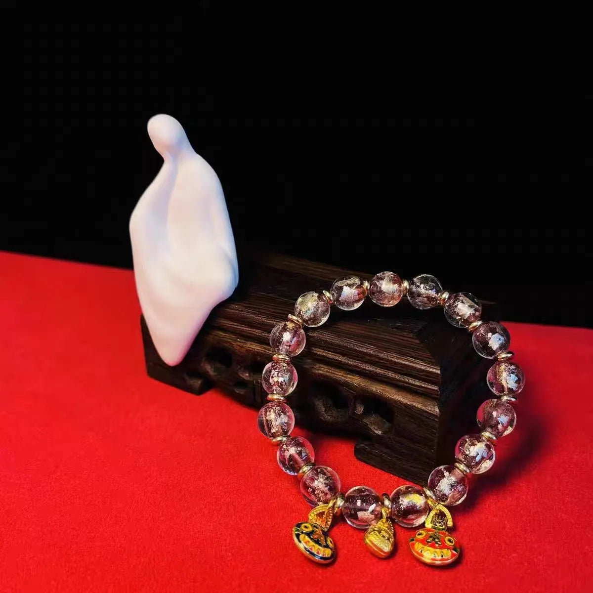 Ancient French Glaze Year glass bracelet with geometric shapes and auspicious court patterns in one of six colours.