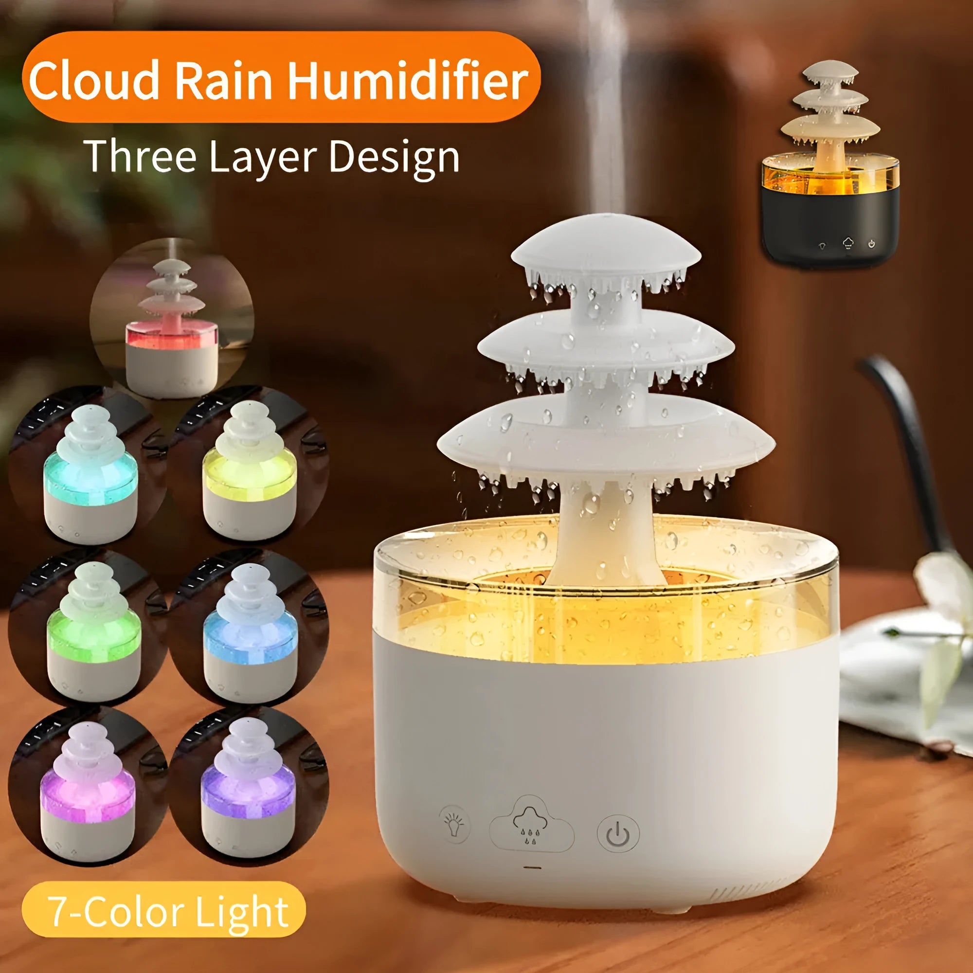 White cloud-shaped USB humidifier and essential oil diffuser with LED lights on a table
