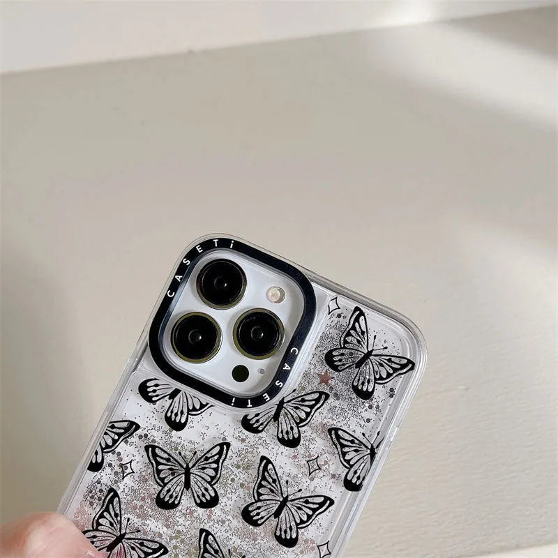 Black butterfly creative PC phone case for iPhone 11-14 series with transparent background