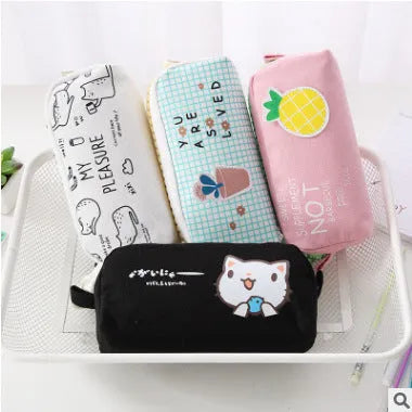 Creative simple cute corner animal pencil case in leather with colour options cats dogs fruit