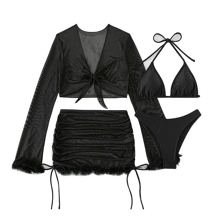 Black long sleeve women's bikini swimsuit set for swimming sports