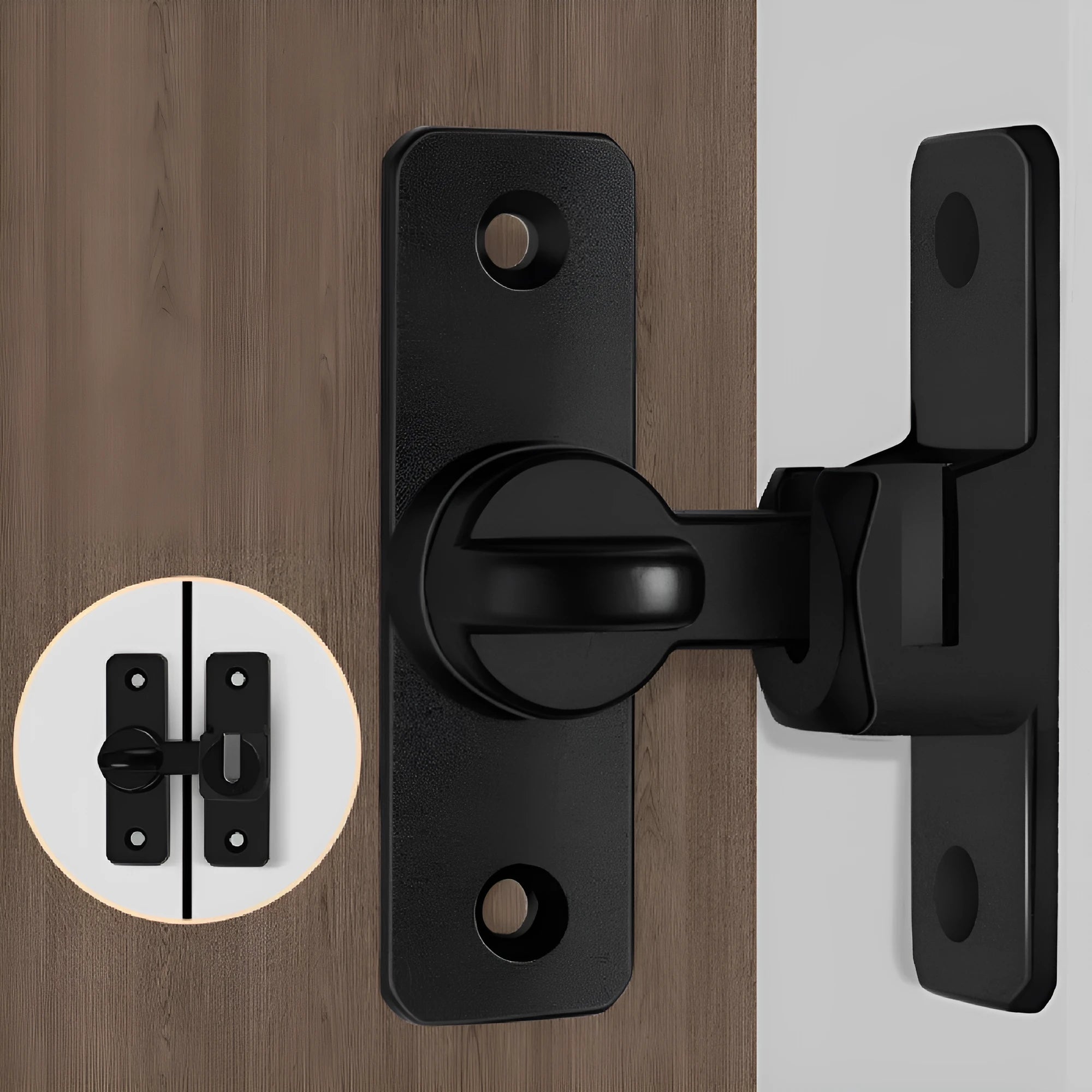 Aluminium alloy punch-free door latch in silver finish with screws for 90 and 180 degree doors.
