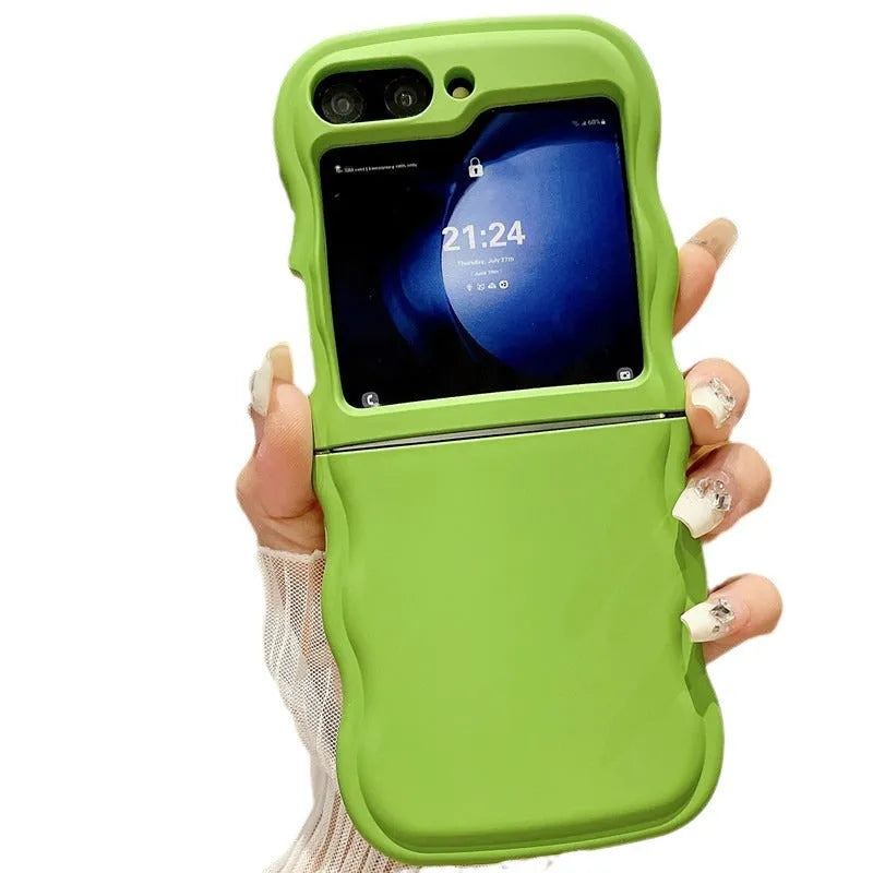 Frosted PC phone case for Samsung Z Flip 5 in transparent liquid injection colour with anti-fall protection