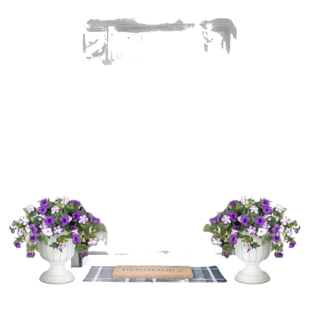 Plastic European courtyard garden container with artificial silk flower in multiple colour options