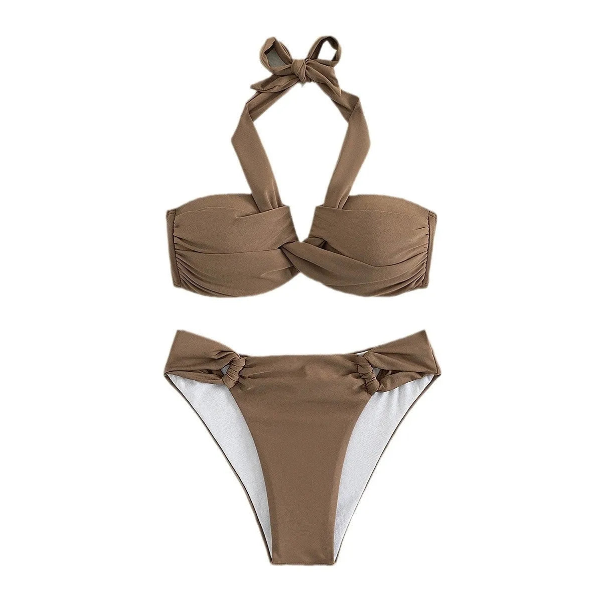 Solid colour bikini swimsuit for women with brief-style bottoms in black nylon fabric with polyester spandex lining
