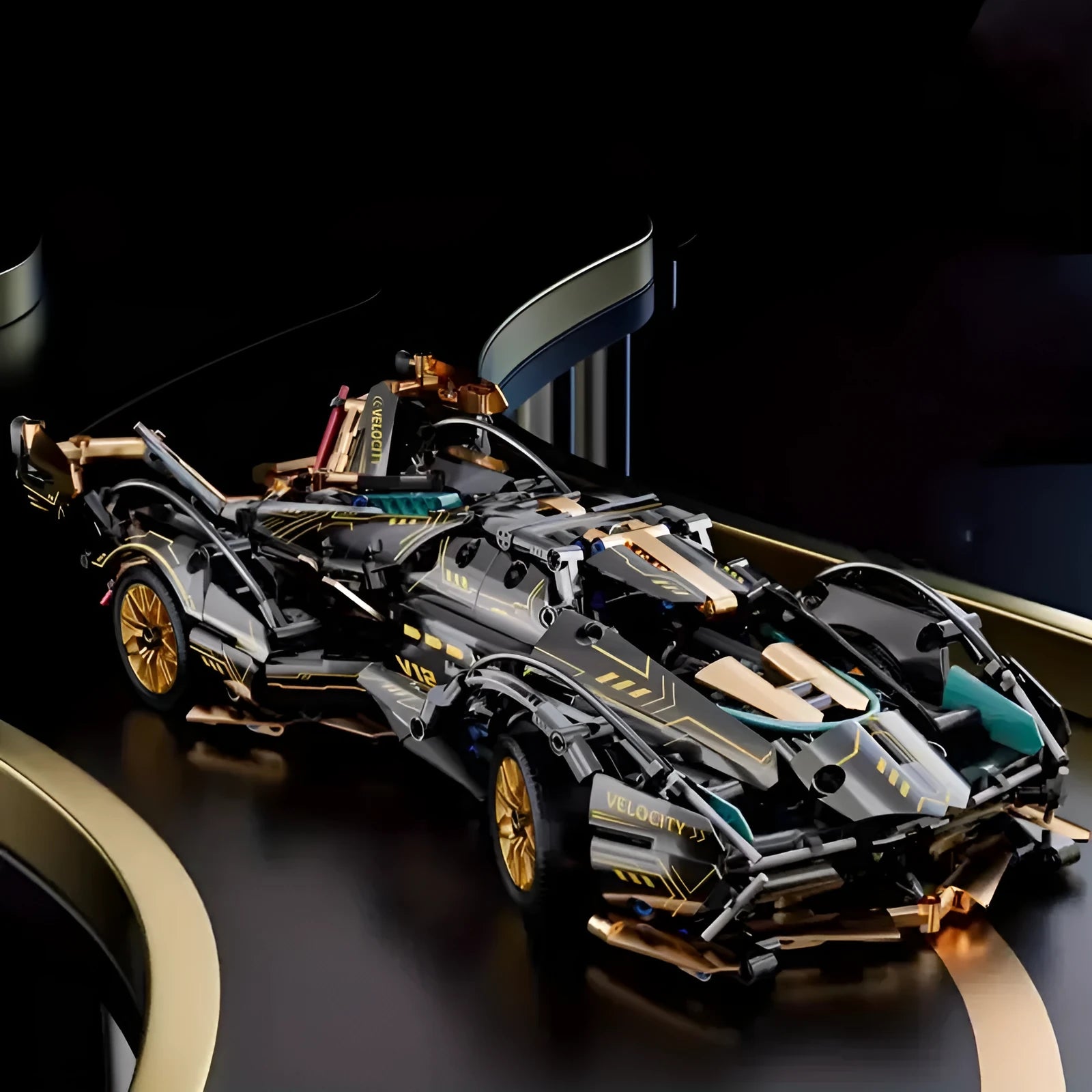 Remote control building blocks sports car racing toy made of ABS plastic with flash lights in colour box packaging