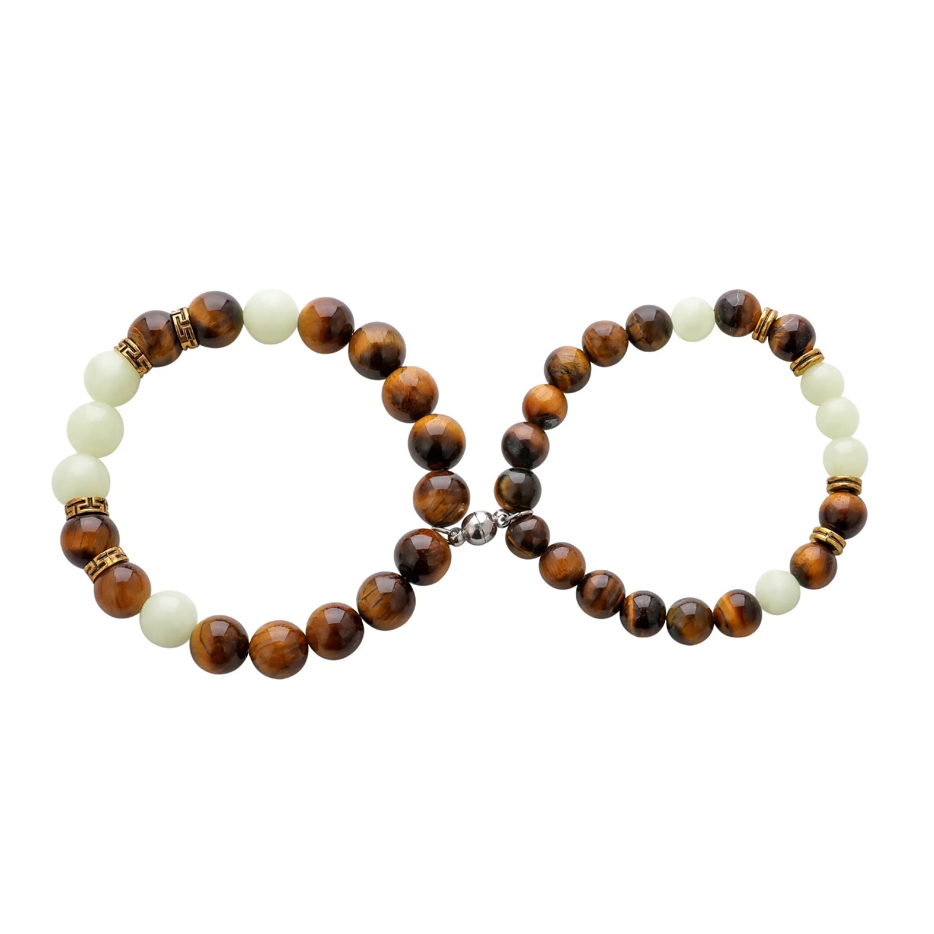 Geometric couple bracelets with amber luminous stones in simple retro style