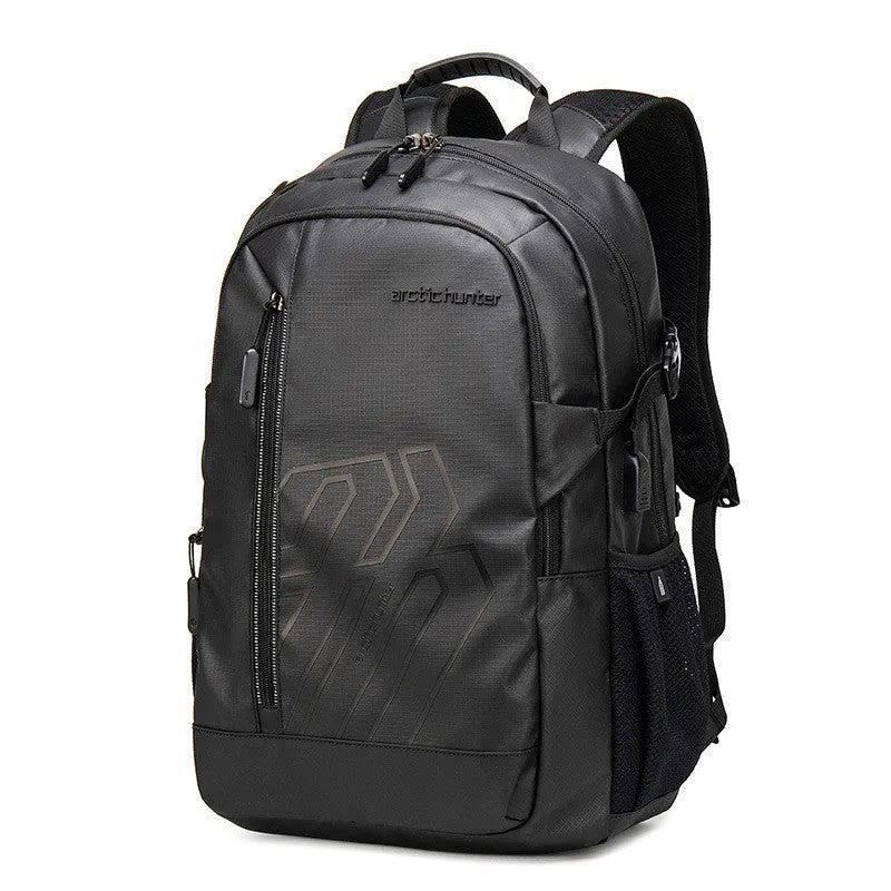 Blue plaid patterned 18 inch casual polyester laptop backpack with a curved shoulder strap.