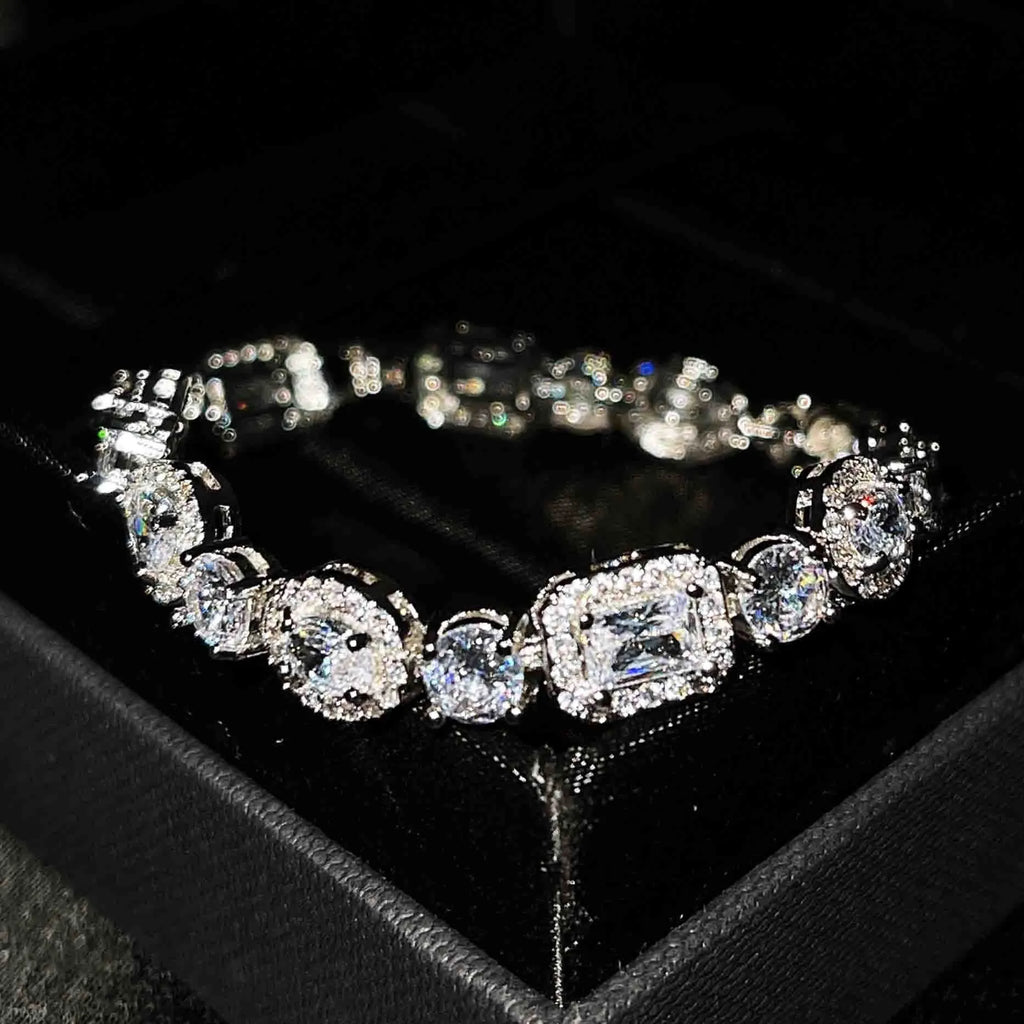 Women's geometric zircon bracelet, copper and white gold plated, 16+3cm or 18cm