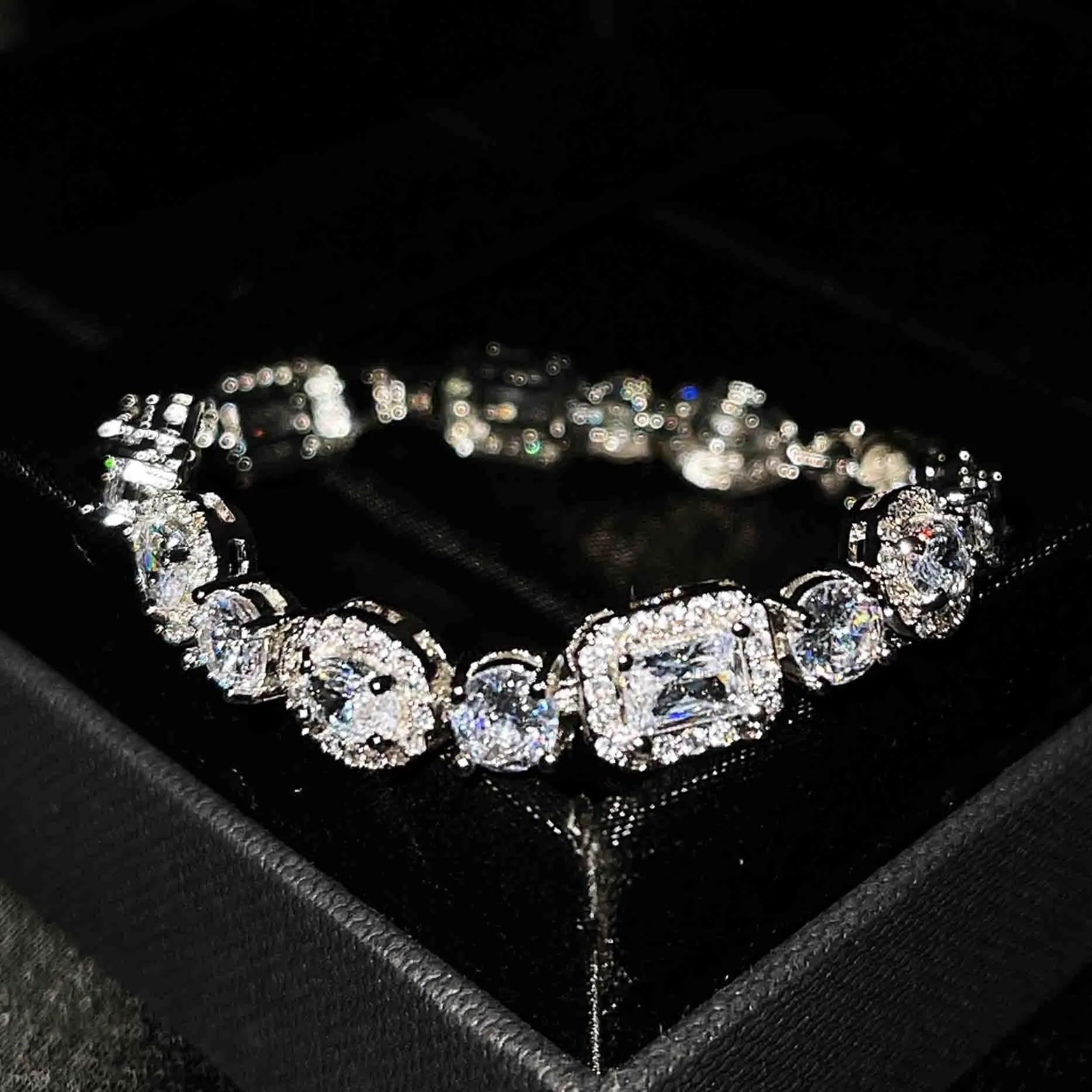 Women's geometric zircon bracelet, copper and white gold plated, 16+3cm or 18cm