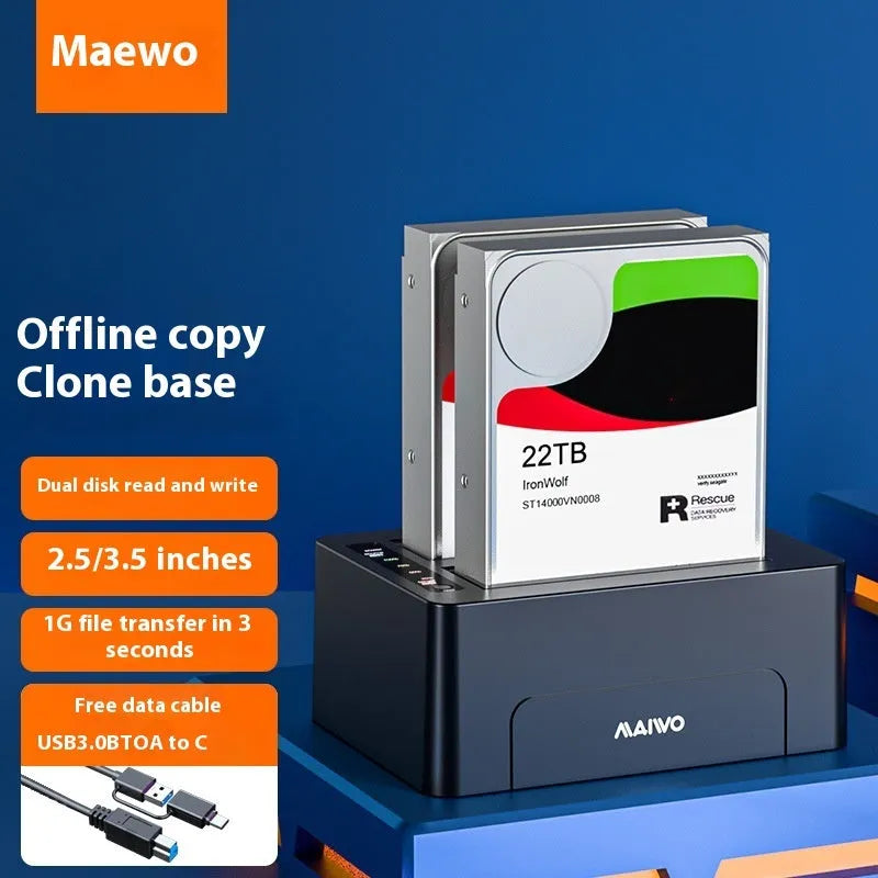 K3082 dual SATA hard disk dock with ABS plastic housing, supporting 2.5 and 3.5 inch drives