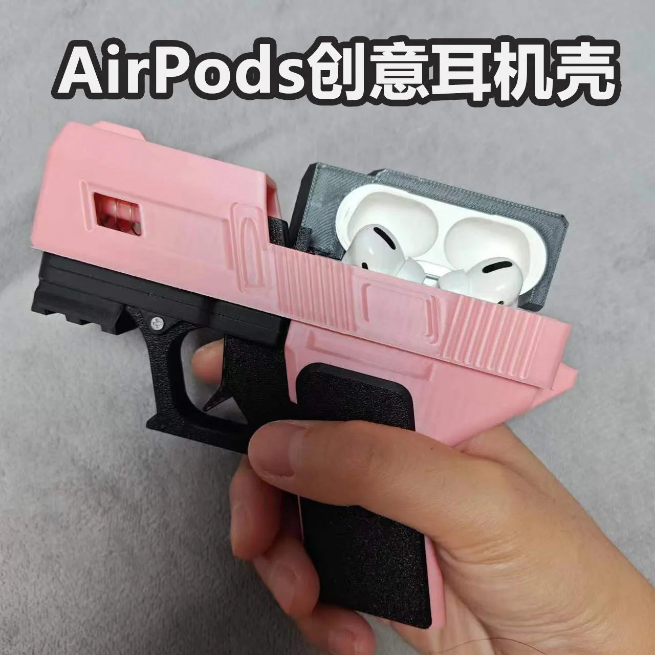 3D printed automatic bounce cover earphone case for Apple AirPods in cool black, PC material, detachable protective shell