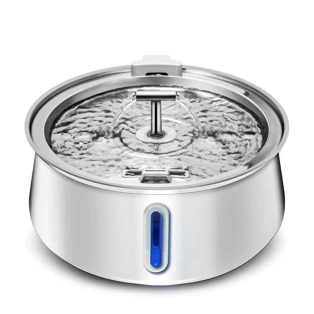 4L stainless steel pet water dispenser with window, double outlet and USB pump for dogs and cats