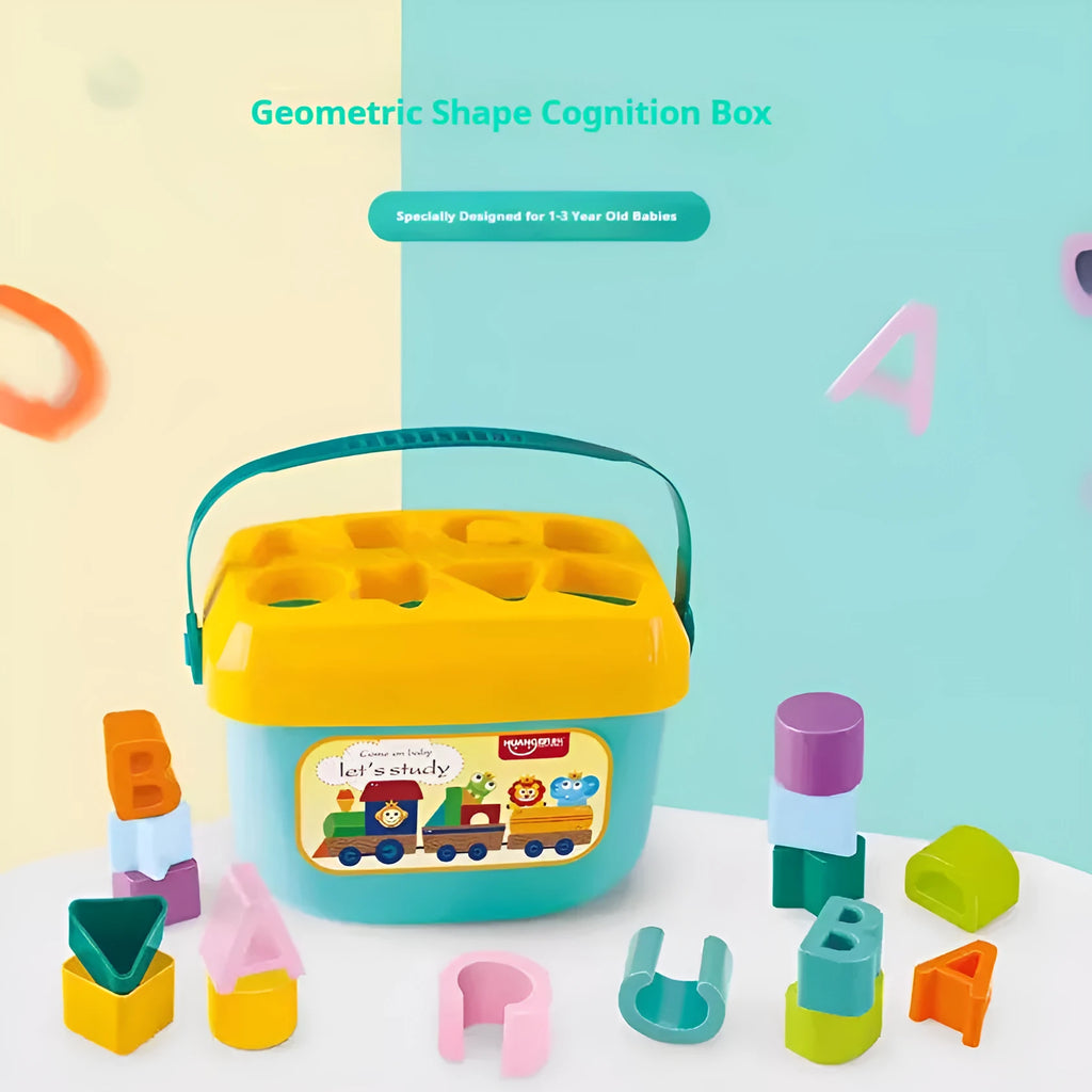 Six-sided box building blocks toy with shape matching feature, plastic, for children aged 4-6 years old, Qizhi building block box colour