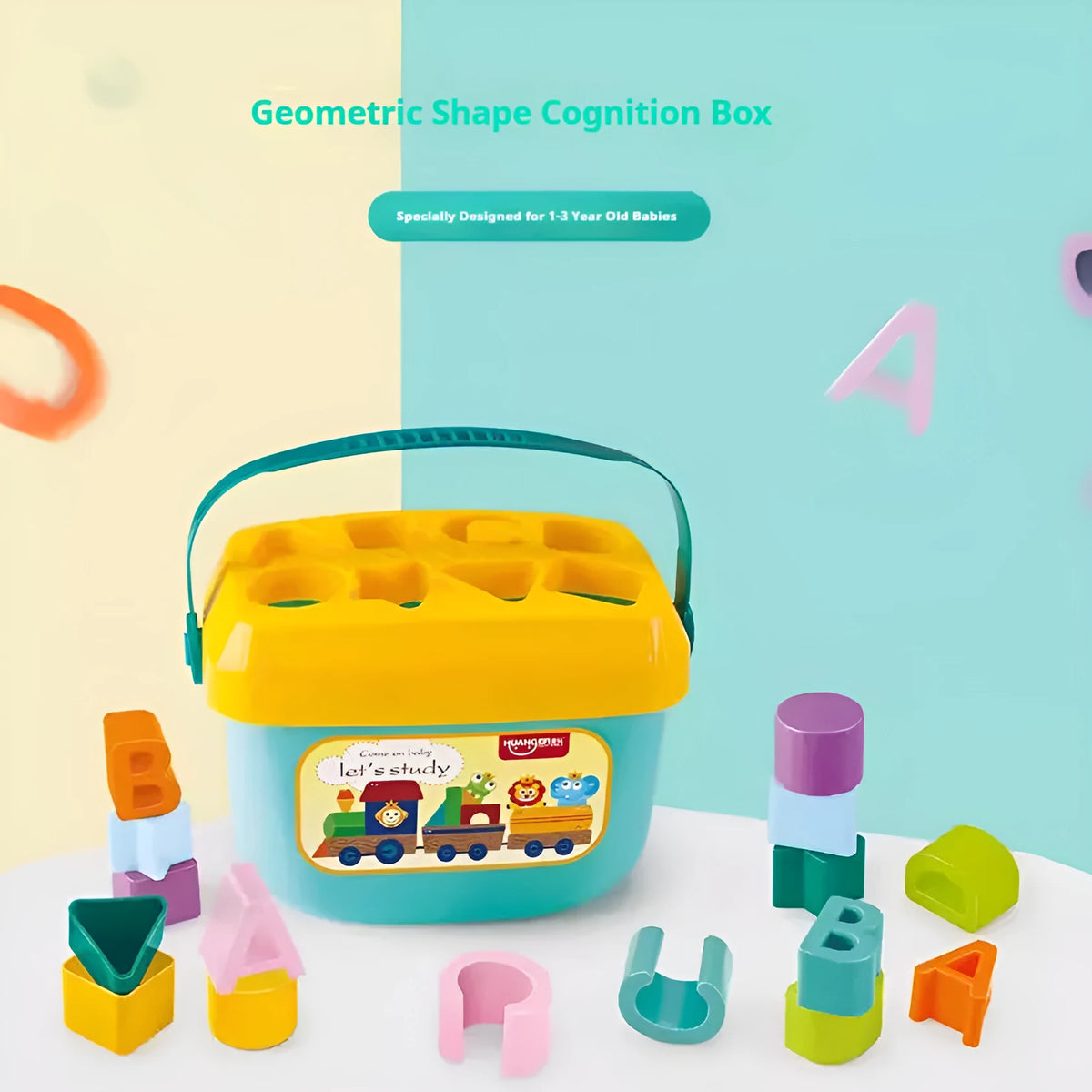 Six-sided box building blocks toy with shape matching feature, plastic, for children aged 4-6 years old, Qizhi building block box colour