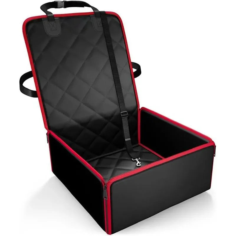 Black non-slip dog car pad placed on a vehicle's front passenger seat
