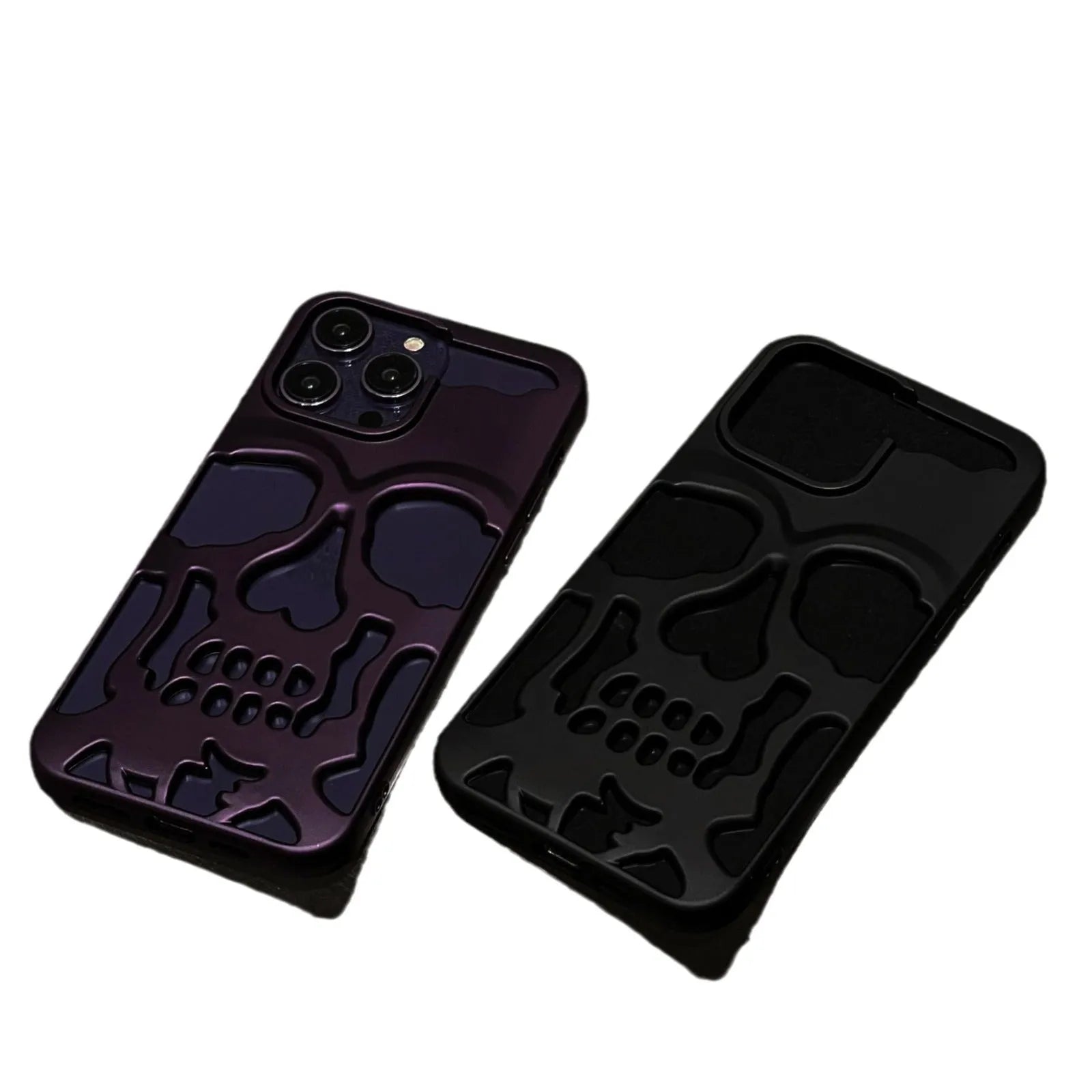 Frosted skull TPU phone case in matte black with hollow protective cover for iPhone