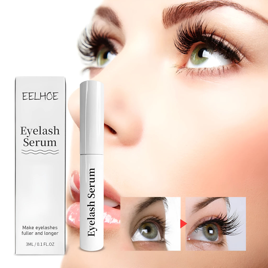 3ml bottle of black eyelash growth serum with applicator brush for natural curly lashes