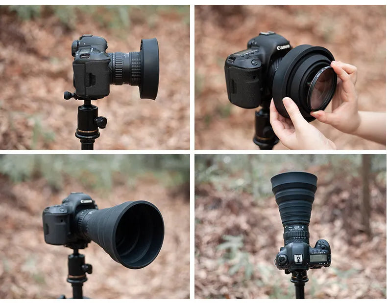 Silicone lens mask light shield in two sizes, S 53-67mm and M 72-105mm, with spray matt paint finish for SLR and mobile phone photography