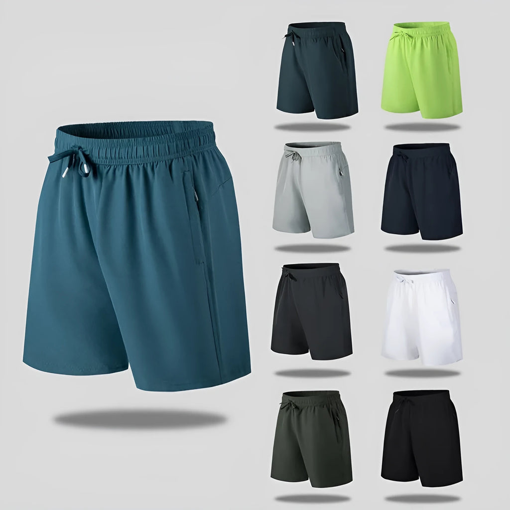 Men's loose-fit quick-drying polyester sports shorts in black with elastic waistband