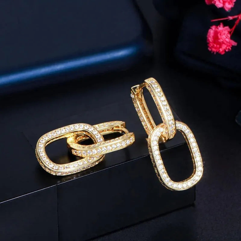 U-shaped geometric earrings for women with inlaid zircon and copper, in white gold or yellow gold colour