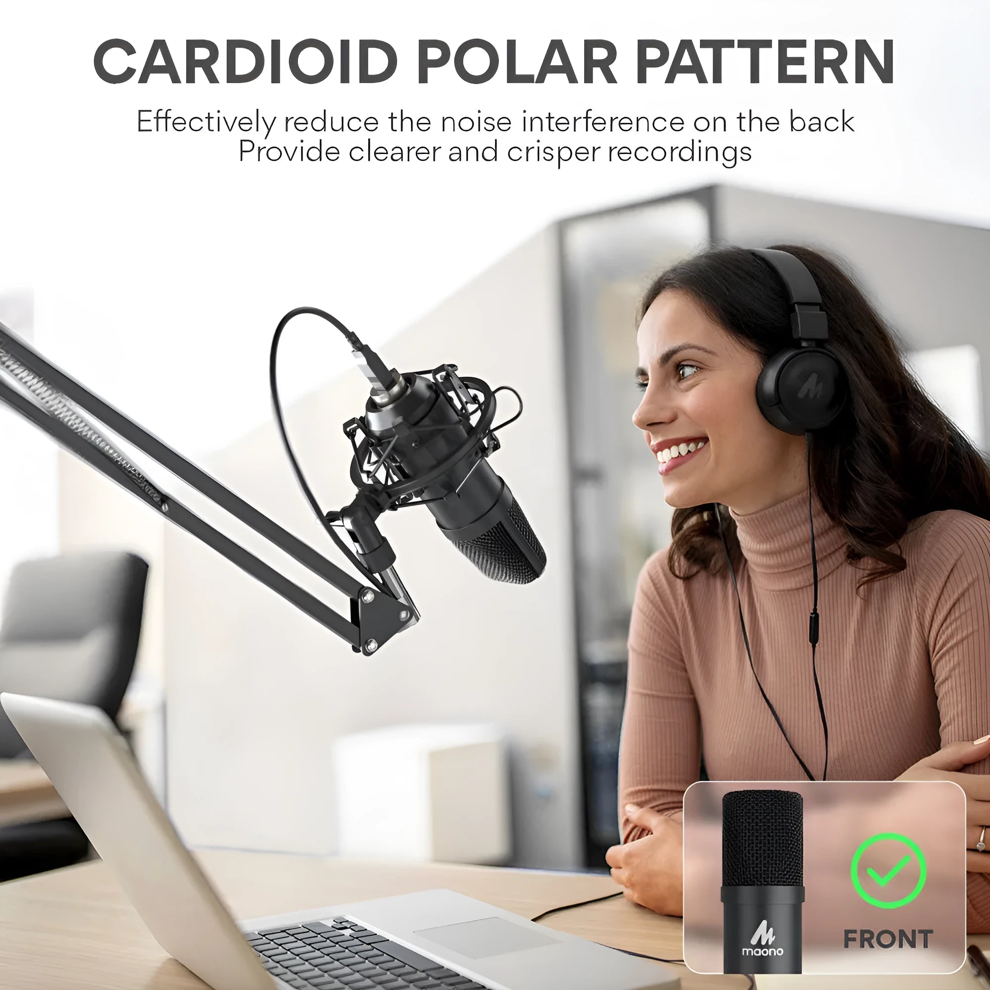 Black wired capacitor microphone with shockproof support and cantilever frame for phone K song and computer recording