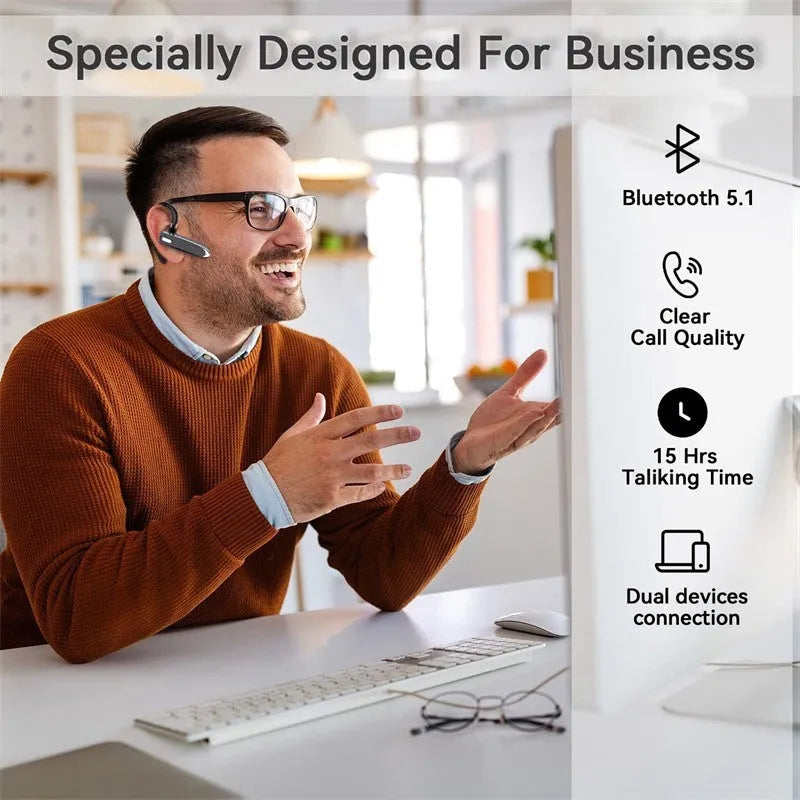YYK5302 wireless Bluetooth headset ear-mounted with digital display noise reduction PC ABS black