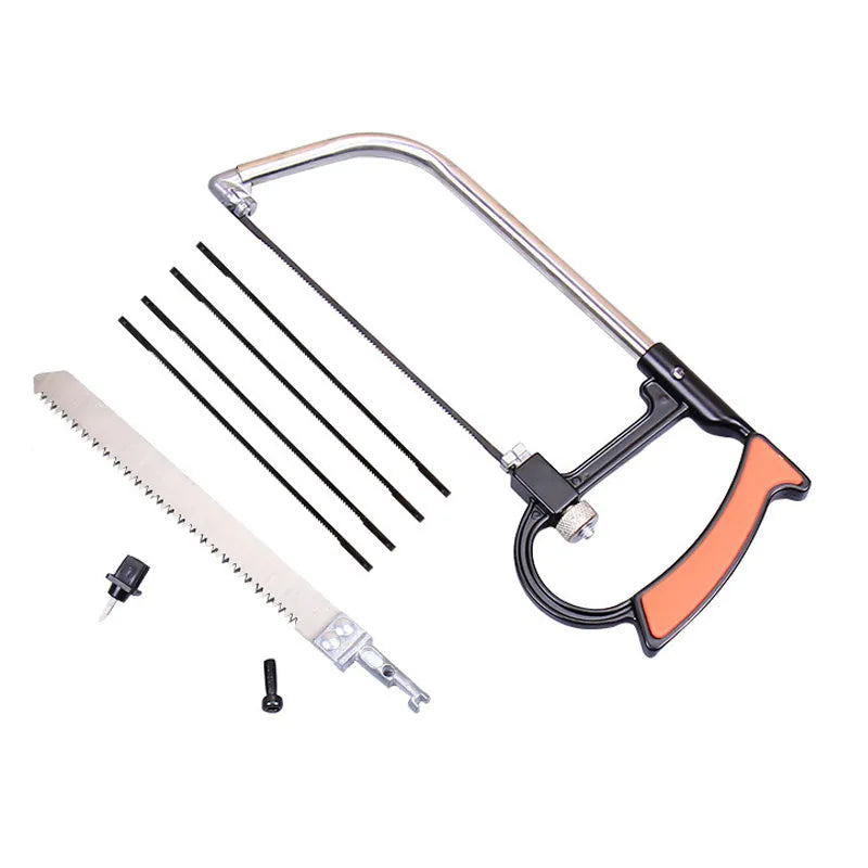 Seven-in-one alloy steel hand saw set with compact storage, blades for wood plastic and metal cutting