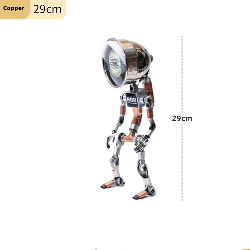 Silver copper robot desk lamp with custom graphics in 22cm or 29cm sizes with UK plug