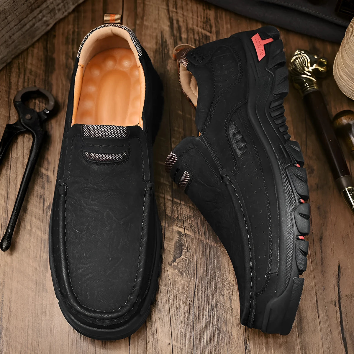 Men's leather large size casual shoes in brown, low top, flat heel, rubber sole, sizes 38-50