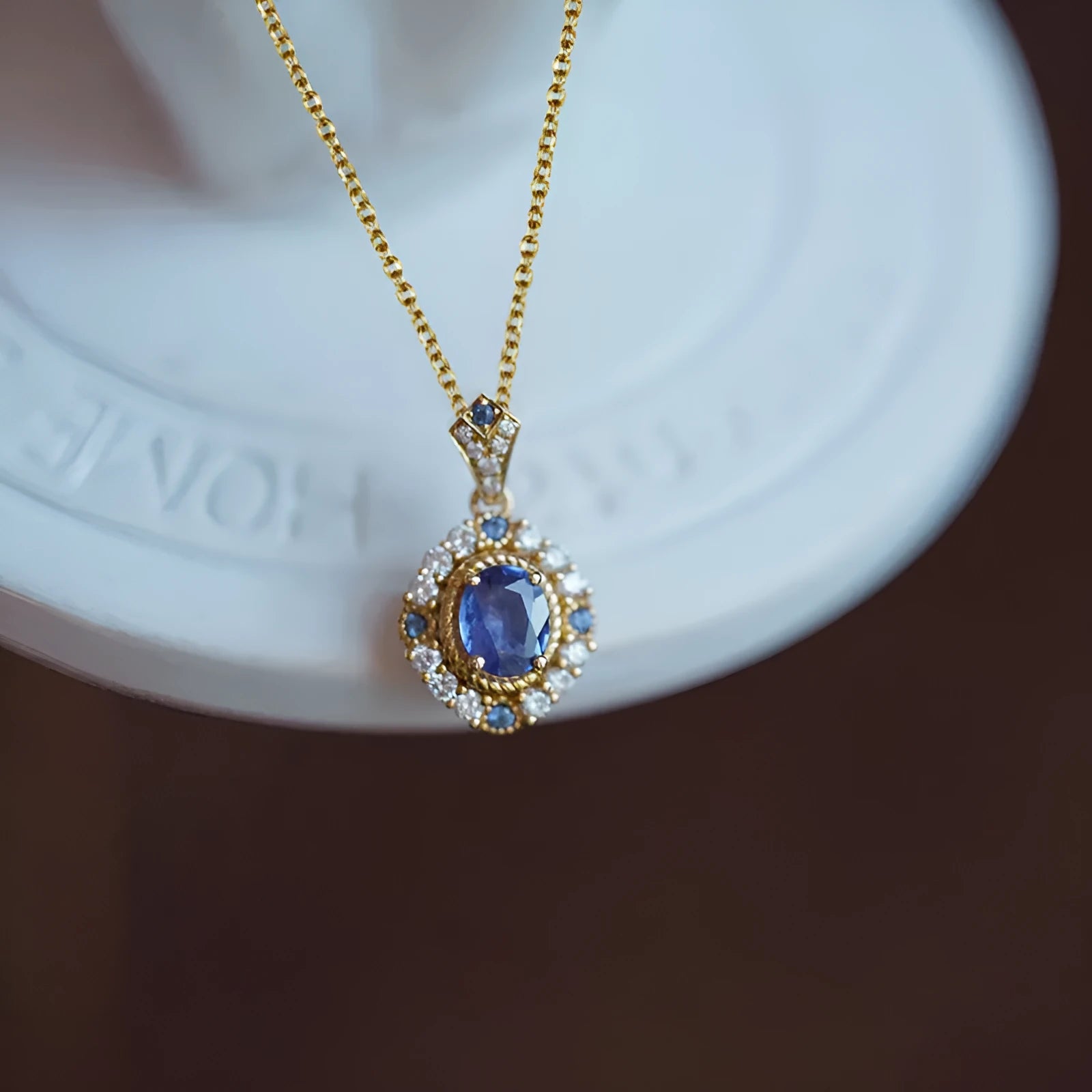 Huitan yellow gold-colour adjustable necklace with mixed gemstone and zircon pendant on a box chain.