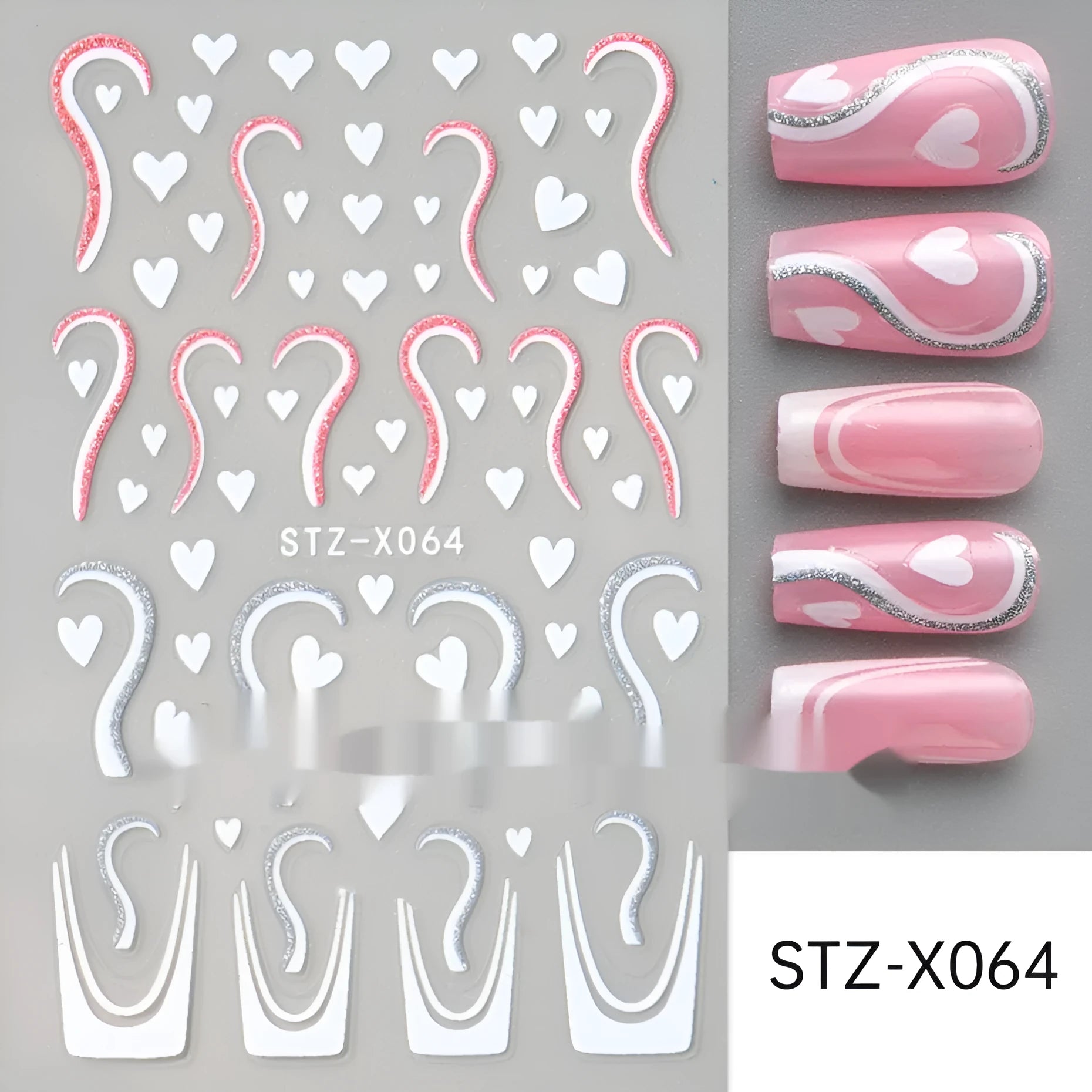 Black and silver striped cartoon pattern nail stickers with plastic application tool