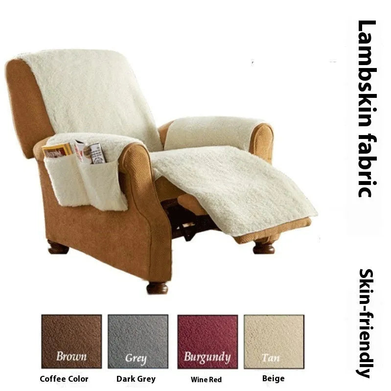 Polyester sofa cushion slipcover in a lambswool beige colour, shown on a seat cushion.