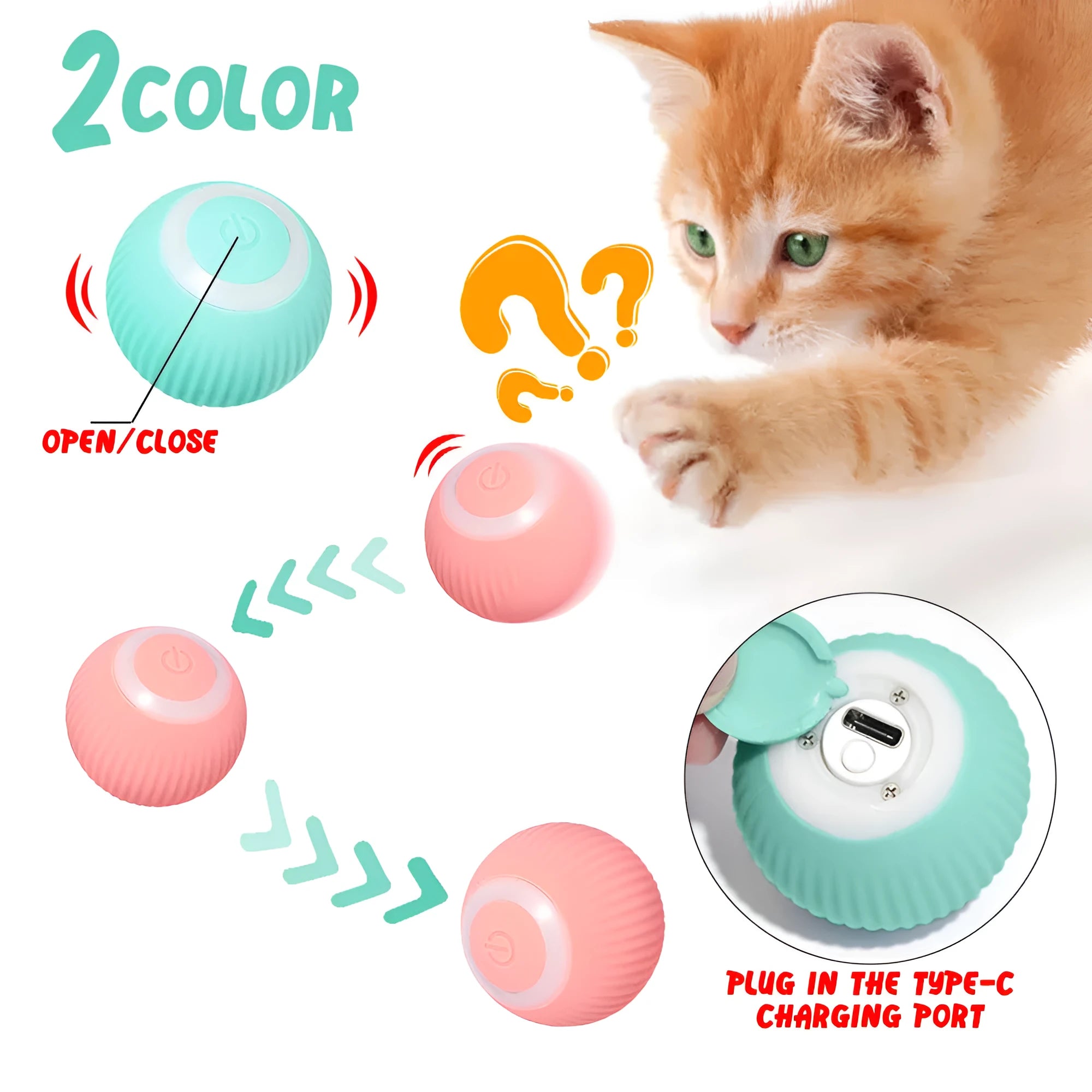 Cat Gravity 43mm intelligent rolling ball toy in plastic with bionic motion and obstacle avoidance