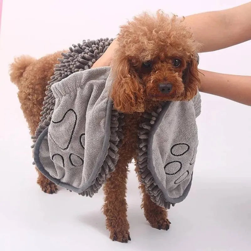 Blue pet bath robe towel for dogs and cats, showing quick-dry absorbent fabric
