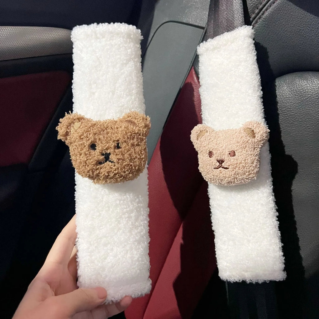Cartoon bear shoulder sleeve baby car seat belt protective cover in plush material