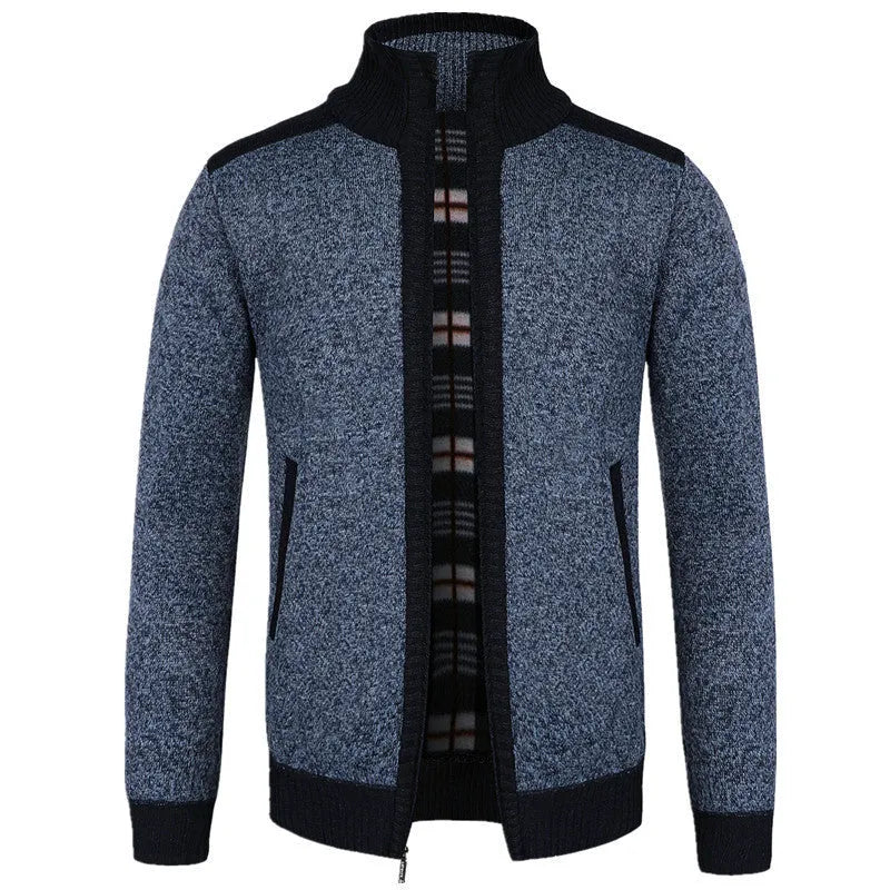 Mens loose fit plus size winter cardigan in cotton blend, available in five colours, sizes S to 2XL.