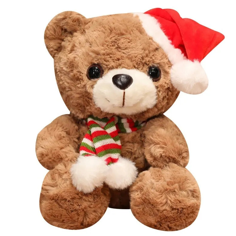 25cm brown plush bear Christmas decoration with net pocket packaging