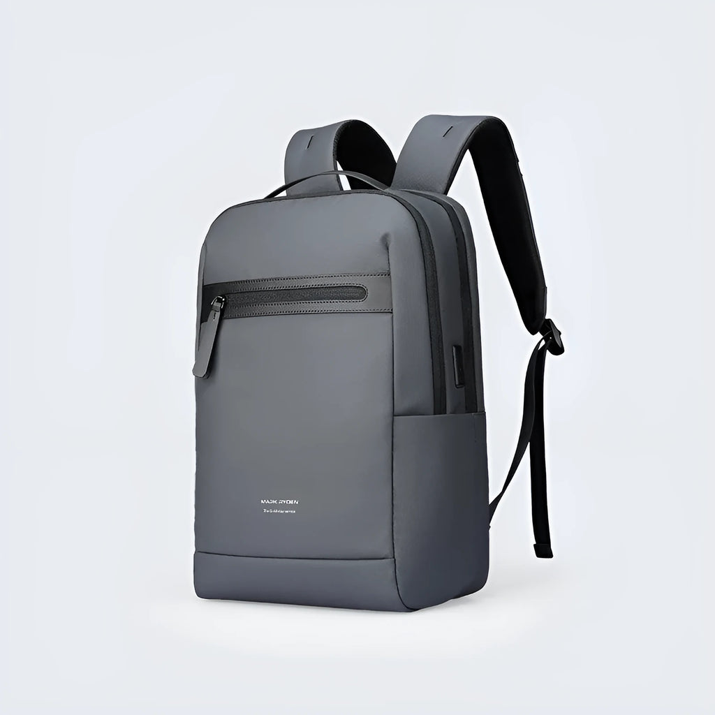 Graphite grey business backpack with external USB charging port on Oxford cloth material