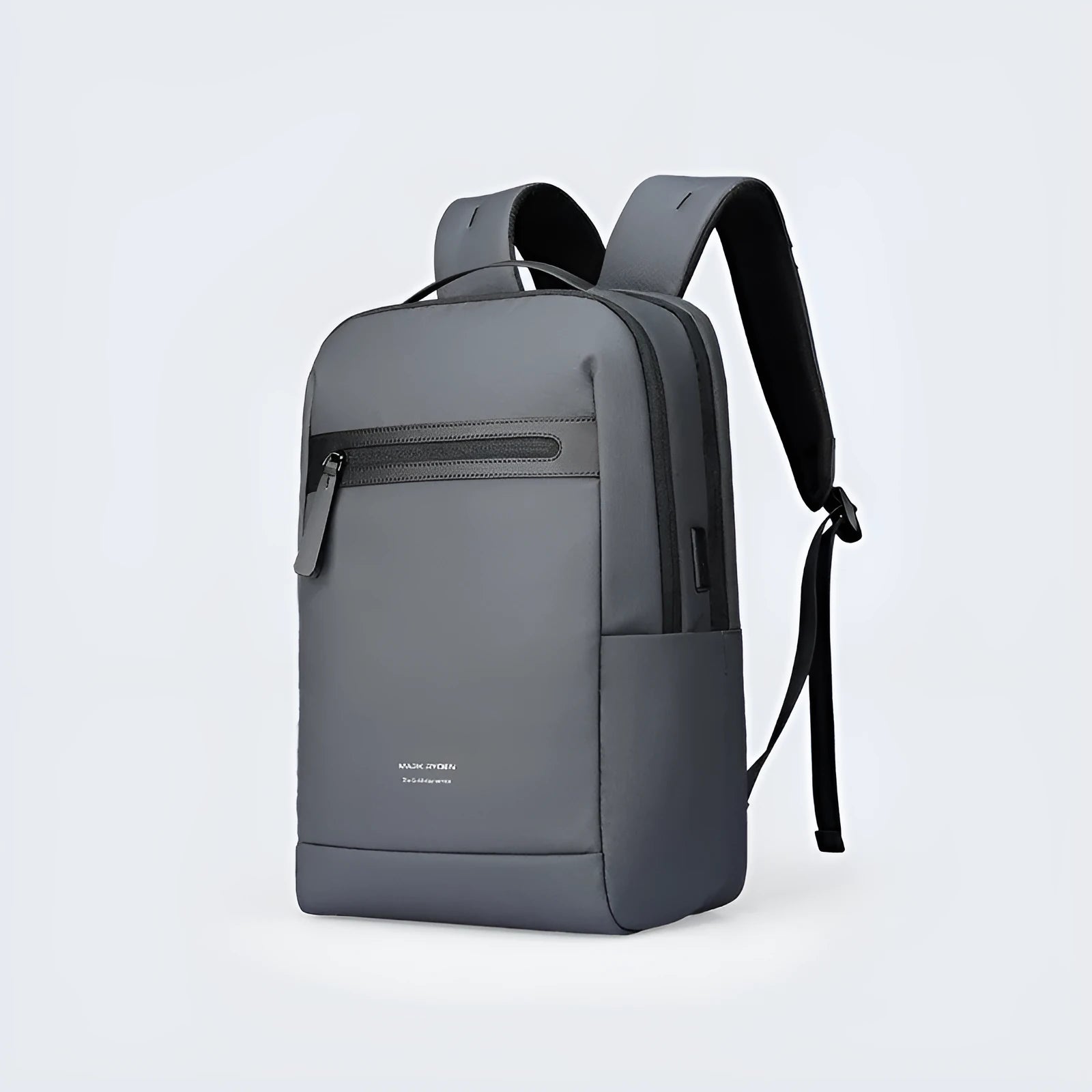 Graphite grey business backpack with external USB charging port on Oxford cloth material