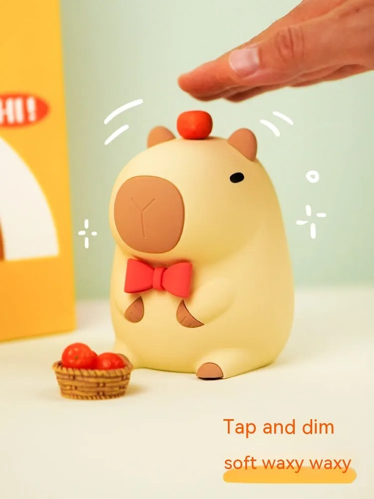 Small capybara-shaped silicone night light decorative lamp with USB charging cable