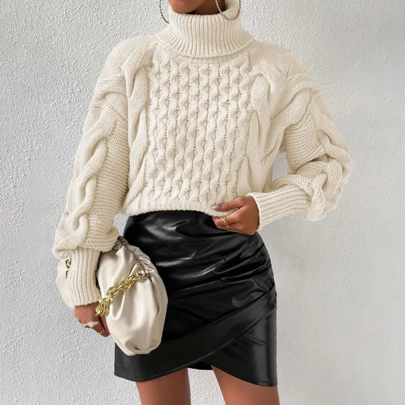Women's solid colour loose fit pullover sweater in camel with long sleeves and regular sleeve type