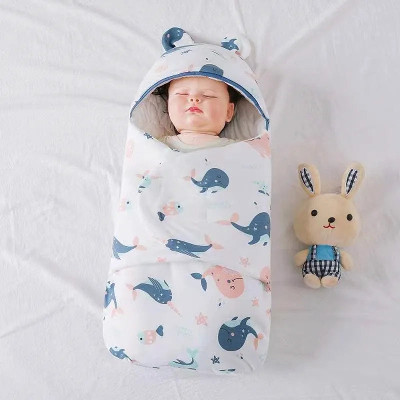 Cotton sleeping bag for newborn babies, pure cotton hold quilt in Green Elephant style, size 3M