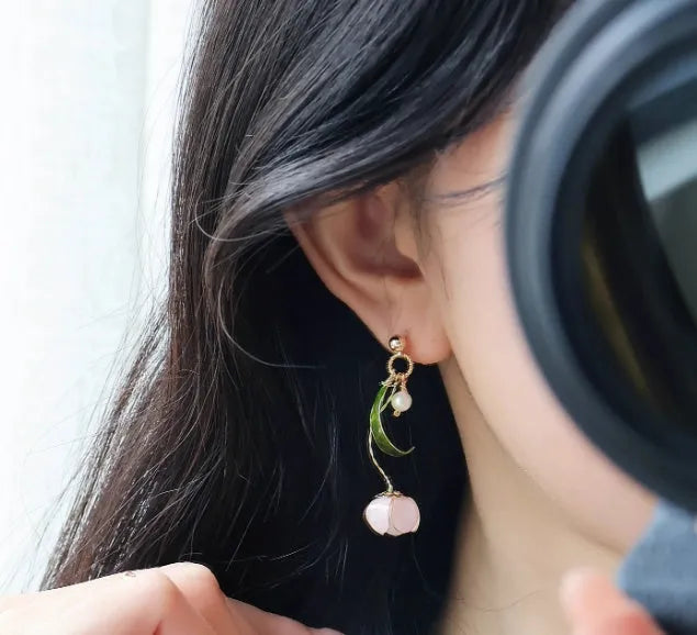 Handmade lily winding resin ear studs, 4.5cm floral drop earrings, colour as shown